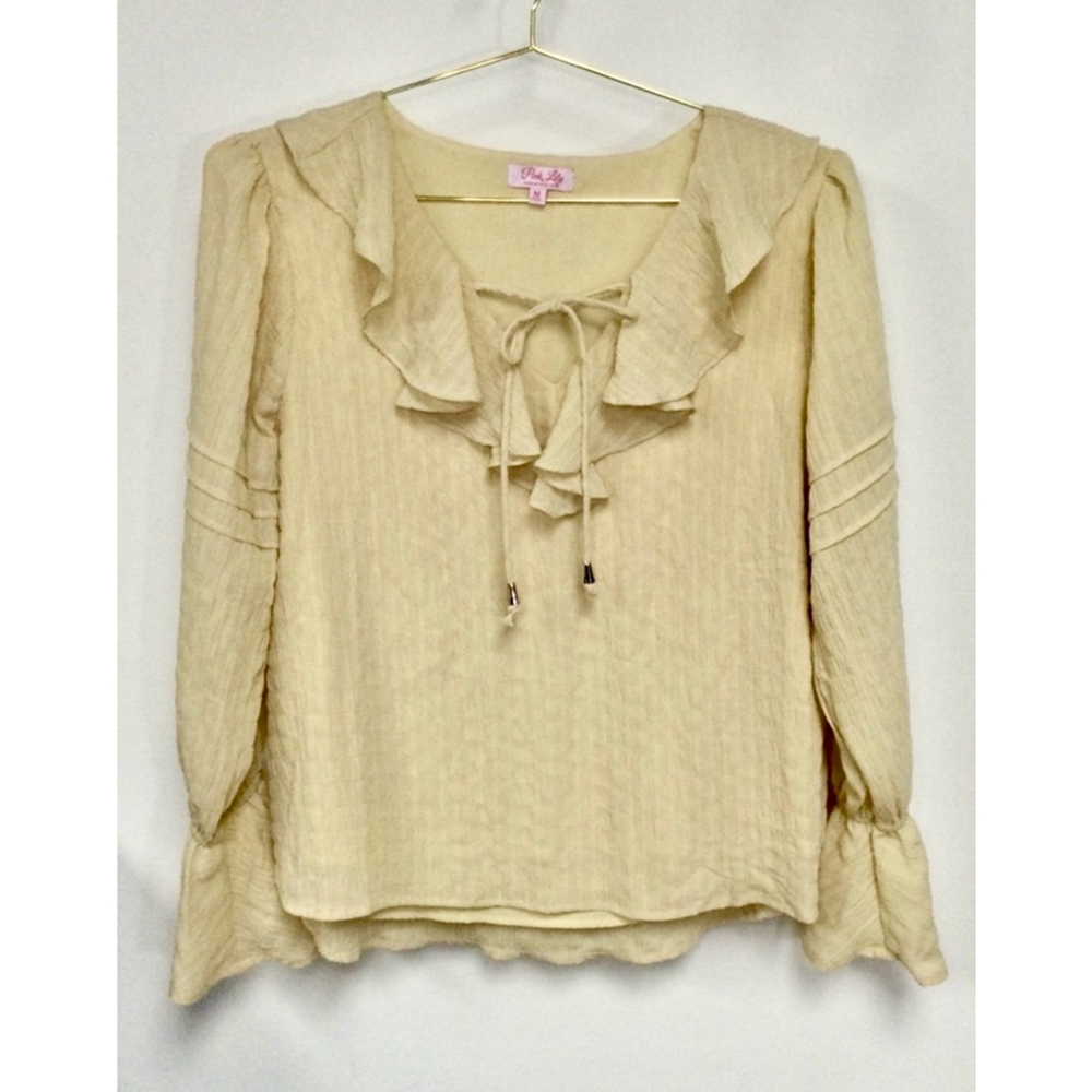 Women's Pink‎ Lily ivory Beige Blouse Size M pheasant blouse